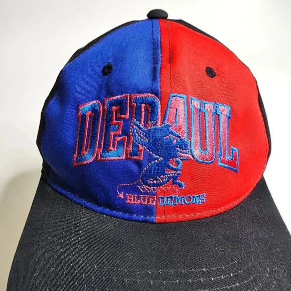 Vintage Magic by Bee Depaul Blue Demons Panel Snapback Hat 90s Blue Red Black - Picture 4 of 7